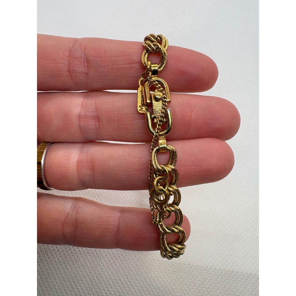 Vintage Monet Gold Tone Double Link Charm Bracelet with Safety Chain - Picture 3 of 8